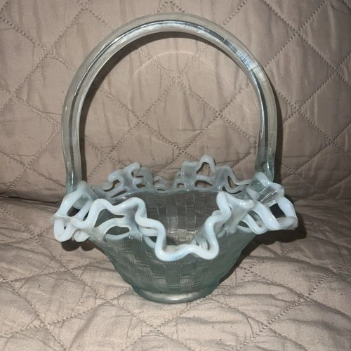 Vintage Fenton blue opalescent Strawberry Basket