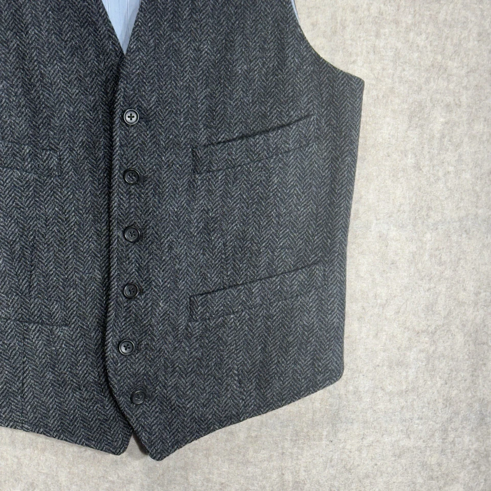 J.Crew Herringbone 100% Wool Vest Moon British Cloth Waistcoat Grey Men's Small - Image 3 of 4