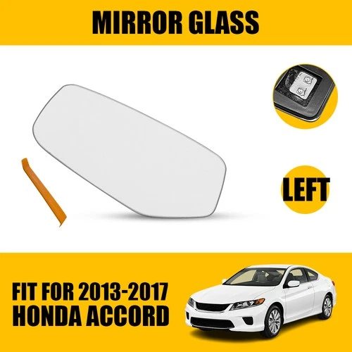 Left Heated Mirror Glass w/ Backing Plate For 2013-2017 Honda Accord Driver Side