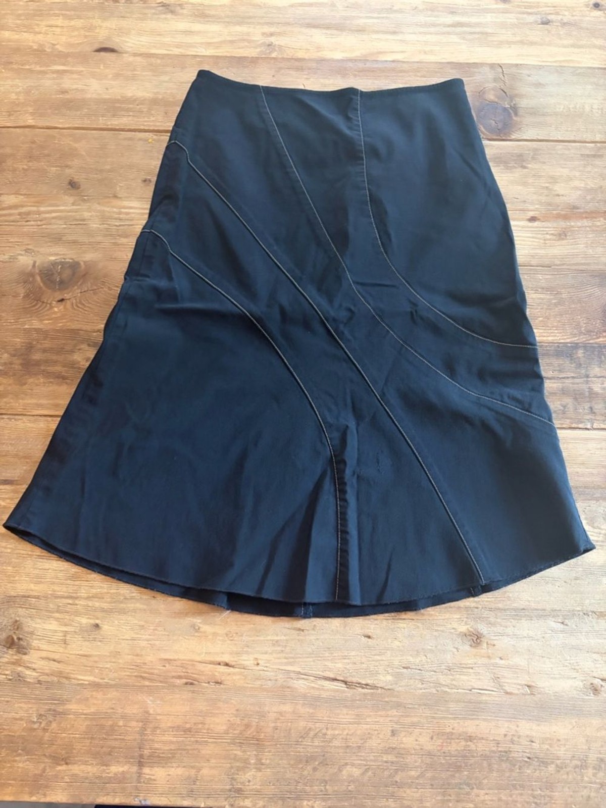 Vintage Y2K Cache Black Asymmetric Godet Skirt Contrast Topstitch Size 2 USA