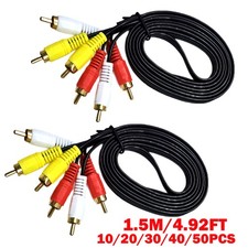 10/20/30/40/50Pcs 1.5m AV Male to Male 3 RCA Audio Video Composite Cable NEW