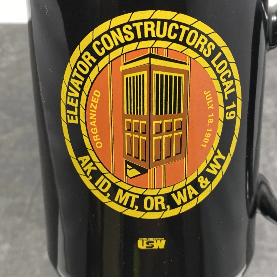 Taza de café de cerámica Elevator Constructors Union Local No 19 negra oz hecha en EE. UU. Foto 3 de 4