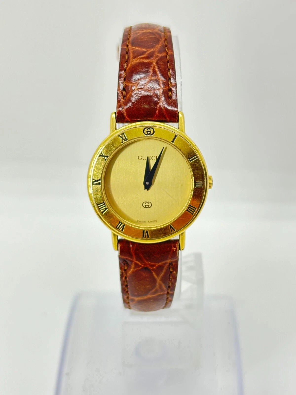 [Exc+4] Montre Gucci 3000L Femme Or X Blanc Marron Occasion Fonctionne Japon