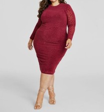 Nina Parker Womens Red Round Neck Long Sleeve Embossed Dress Plus Size 3X