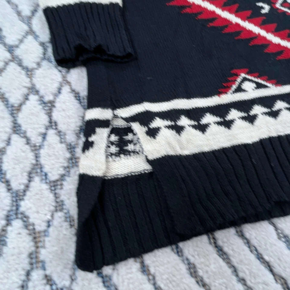 Suéter Lauren Ralph Lauren Mujer Mediano Negro Rojo Tejido Azteca Tribal Suroeste Z Foto 3 de 4