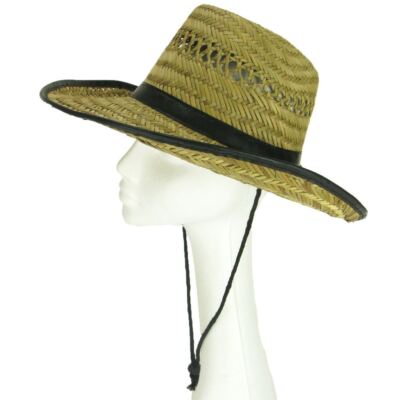 Natural Straw Cowboy Hat Black Western Faux Leather Band  display picture 2