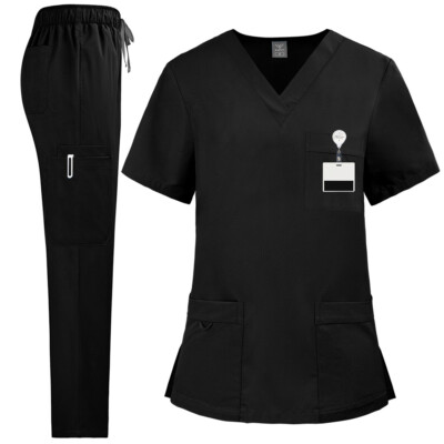 2pcs/set Medical Uniform Nursing Scrub Men Women V-Neck Straight Multi-pocket