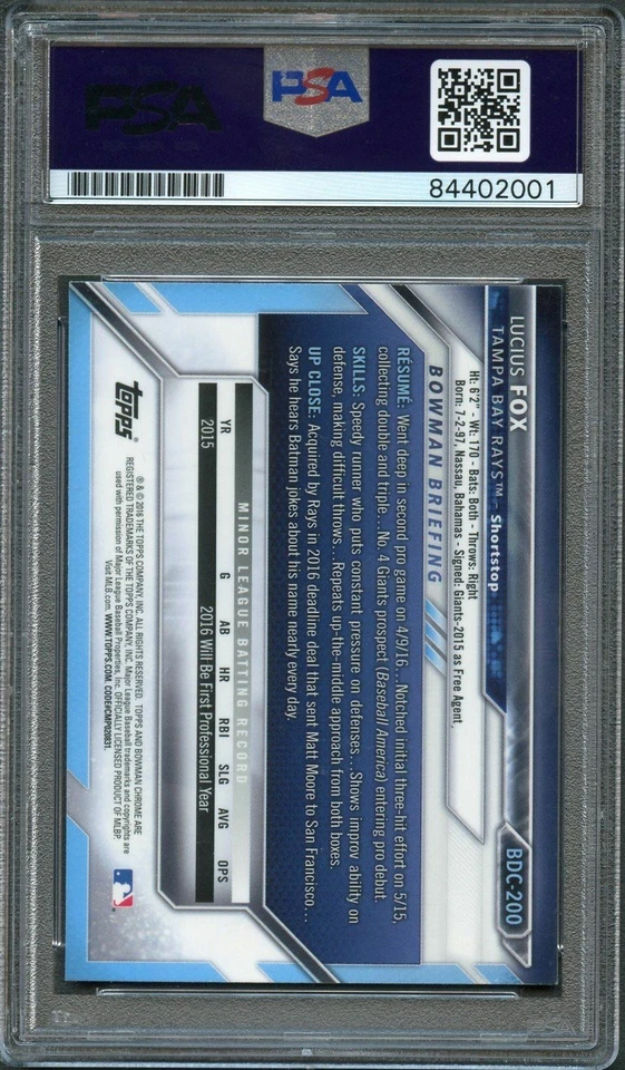 2016 Bowman Draft Chrome #BDC-200 Lucius Fox Signed Card PSA Slabbed Auto Rays - Image 2 of 2