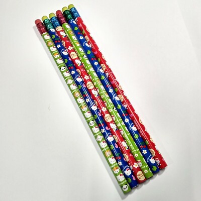 Hello Kitty Pencils with eraser ends Lot of 6 San Rio 2 each color NEW Flaw