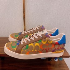 NWT Coach MEN'S Clip Low Top Sneaker In Rainbow Signature Canvas