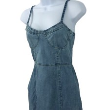 Vintage 90s Womens Denim Dress Size 2 Light Wash Blue Jean Sleeveless