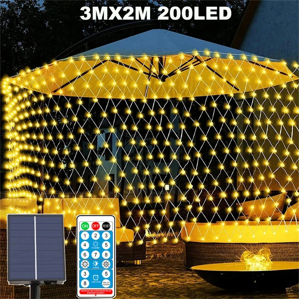Mesh Net Christmas Outdoor Garden Lights Solar Powered String Lights Cool White - Image 4 of 4