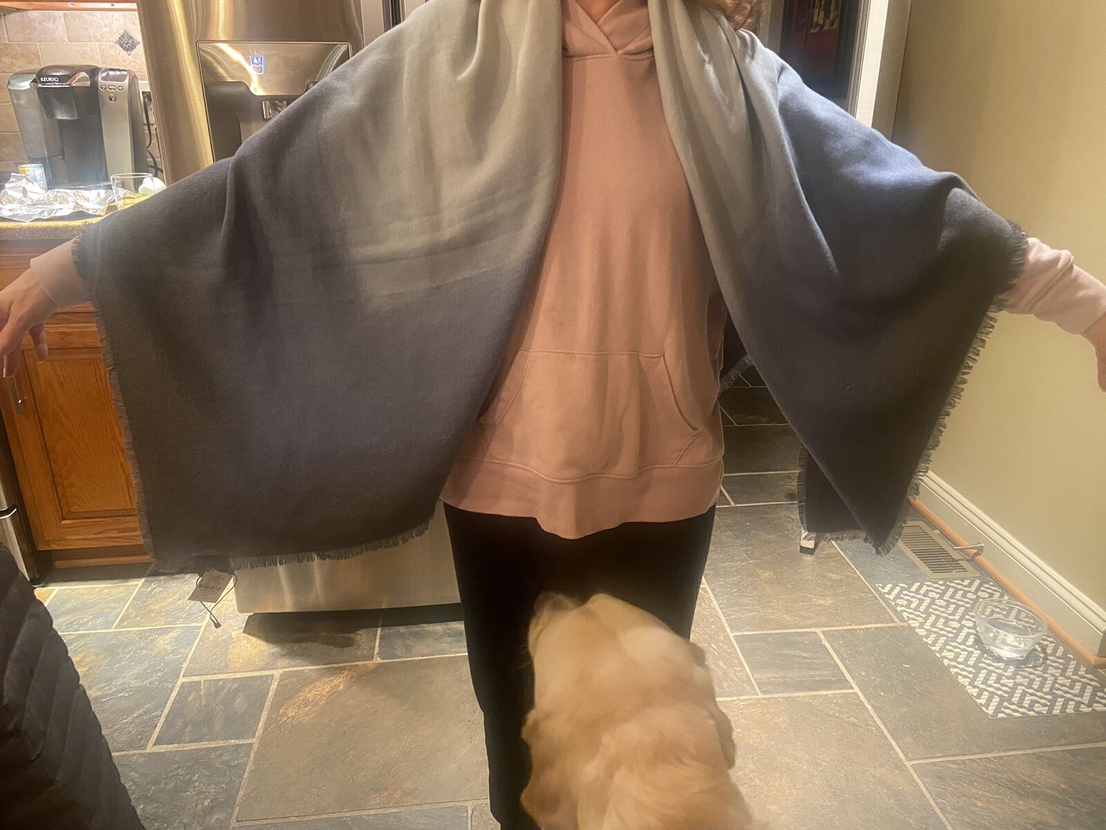 Vince Camuto Navy Blue Fringe Trim Knit Square Blanket Scarf New With