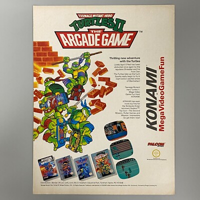 TEENAGE MUTANT HERO TURTLES II THE ARCADE GAME KONAMI 1992 VINTAGE RETRO WERBUNG