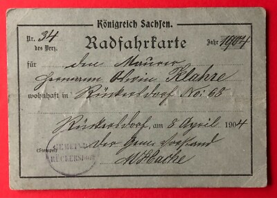 alte Radfahrkarte Königreich Sachsen Gemeinde Rückersdorf von 1904  ( 100615