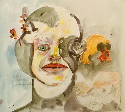 Seven der Tod und die Blumen Zeichnung Aquarell Malerei Original singniert 
