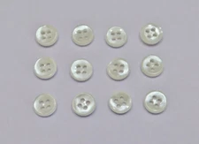 Set 12 Vintage Off White Pearly Shell Buttons Tiny 3/8" 4-Hole Flat