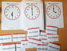 WHAT TIME IS IT? CLOCK AND TIMES FLASH CARDS CHILD LEARNING CARDS LAMINATED VGC