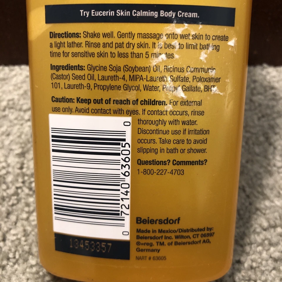 Eucerin Jabón Corporal Calmante para Piel Seca y con Picazón Sin Fragancia, 8.4oz Foto 4 de 4