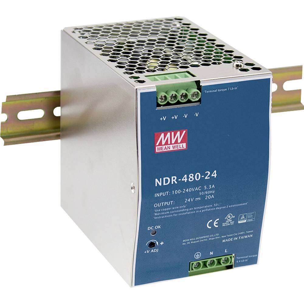 Mean Well NDR-480-24 Alimentatore per guida DIN 480 W Num. uscite:1 x Contenuto