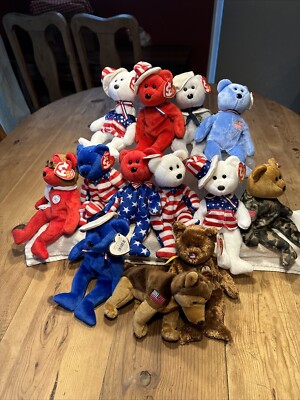 Ty Beanie Babies American Lot Of 13 Hero Ronald Reagan Sam Liberty