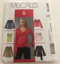 McCall's Pattern 2004 #4716 Misses' Tops 6 Styles Sizes Xsm-Med Uncut