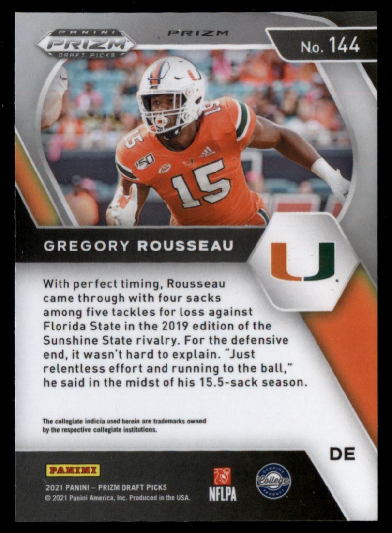 2021 Panini Prizm Draft Picks Collegiate Orange Ice Greg Rousseau Miami ...