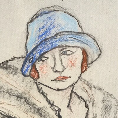 2.v2: Aquarell Gemälde Art Deco Dame im Pelz Mädchen Eberhard von Kleydorff 1925