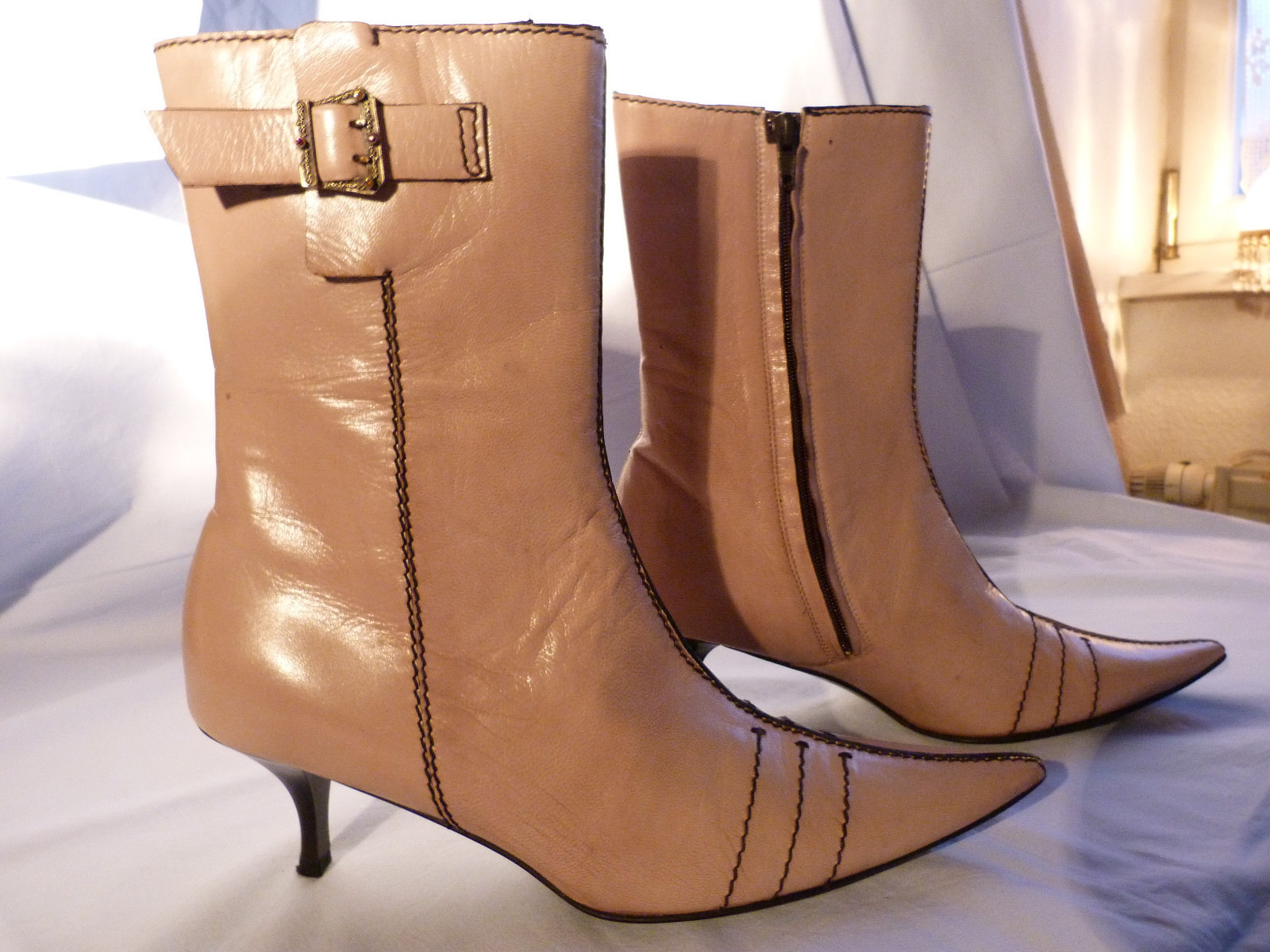 Stiefeletten Stiefel Leder Rosa mit schw. Nähten von Braccini Firenze Gr. 37,5 Stiefeletten Stiefel Leder Rosa mit mit mit schw. Nähten von Braccini Firenze Gr. 37,5 e437ec