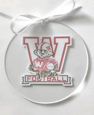 Wisconsin Badgers Ornament Clear Round Acrylic NCAA Football 