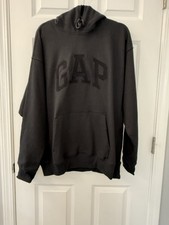 NWT Men s GAP Dark Black Heavyweight Athletic Hoodie GAP Logo Large