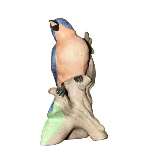 Stangl Pottery Vintage Blue Bird Figurine on Branch Tree Stump 6 in MCM