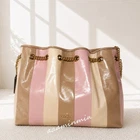 NWT Coach Evelyn Shoulder Bag With Striped Patchwork CDW41 Gold/Taupe Multi