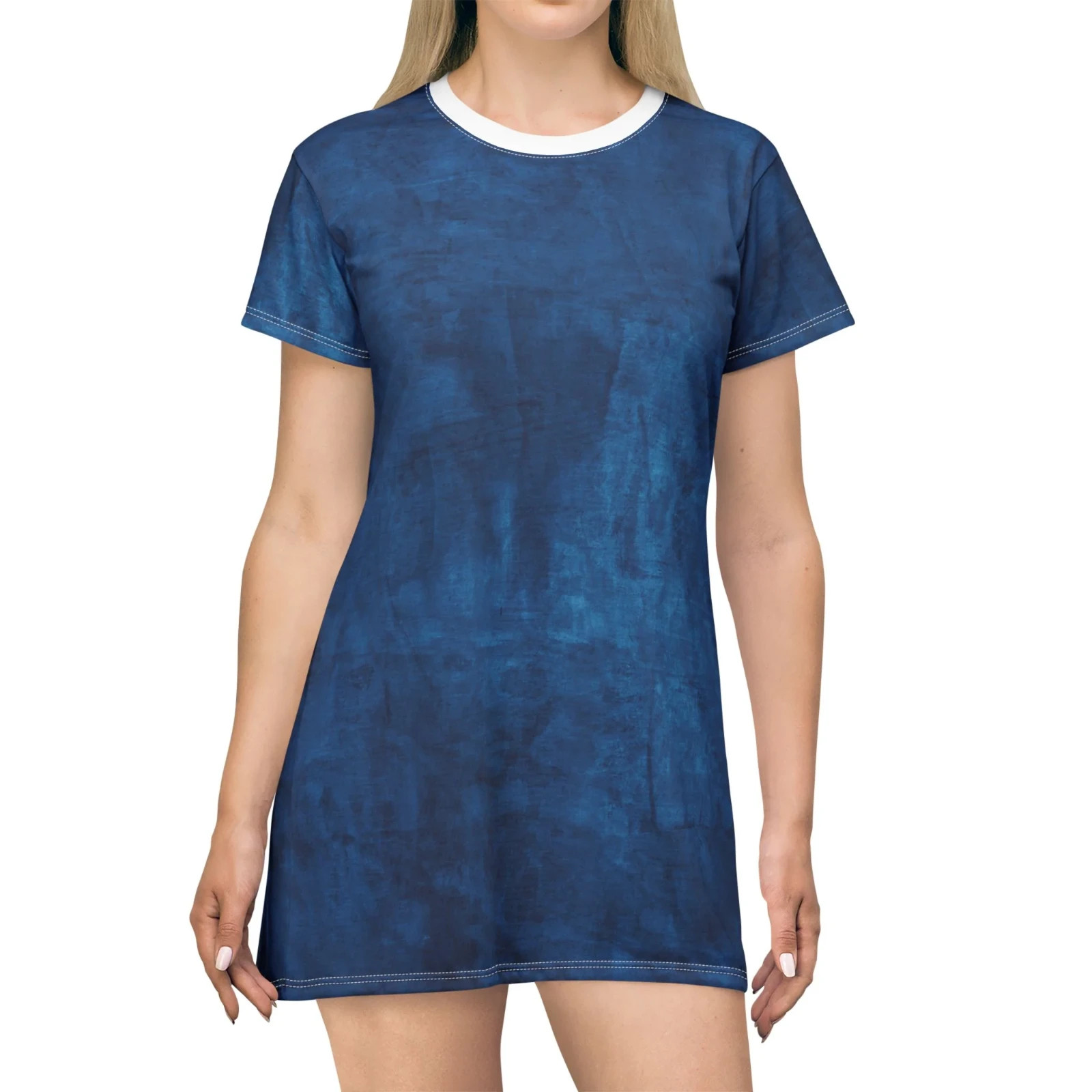 Women's All Over Print T-Shirt Dress Navy Blue Textured Abstract Graphic Tee