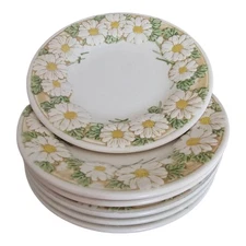6 Vtg Metlox Poppy Trail Bread Plates Sculptured Daisy Flowers Yellow 6.5"