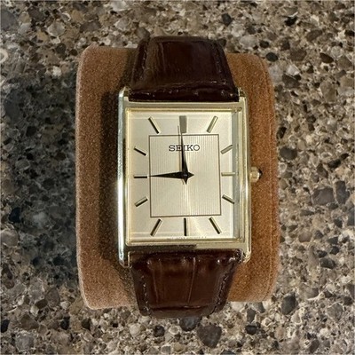 Seiko Essentials Tank SWR052 Dress Watch Leather Strap | eBay