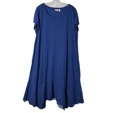 Logo By Lori Goldstein Dorothy Lace Hem Dress Women 1XP Blue Eyelet Cotton Modal