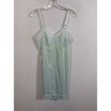 Vintage Vanity Fair Mint Green Lace Trim Slip Dress Nightgown Made in USA 32