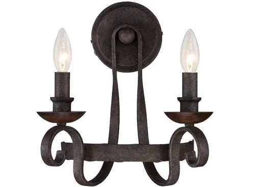 Noble 2-Light Rustic Black Wall Sconce - Picture 1 of 15