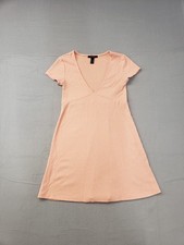 Forever 21 Women Dress S Pink Ribbed Short Sleeve V Neck A Line Casual Relaxed