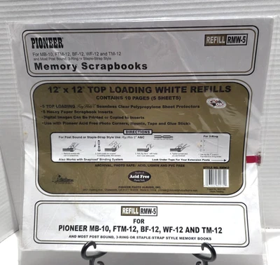 Pioneer Memory Scrapbook 12"x12" Top Loading White Refills 5 Sheets NIP - Image 1 of 2