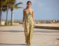 Boho Sage Floral Halter Maxi Dress | Cutout Tropical Summer Vacation Sundress