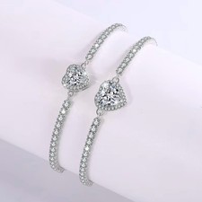 1/2ct Heart Cut Moissanite Half Tennis Bracelet Women Chain 925 Sterling Silver