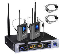 Sistema de micr fono inal mbrico UHF con doble micr fono lavalier y diadema. Neg