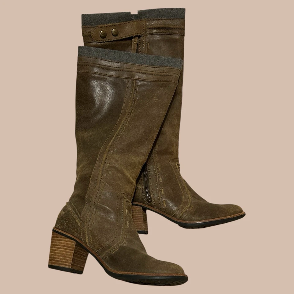 Fossil Knee High Tall Suede Brown Leather Side Zip Snap Top Boots Size 8.5 Boho - Image 4 of 4