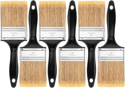 Bates- Paint Brushes, 3-Inch, 6 Pack, Plastic Handle Flat Paint Brushes for Wall
