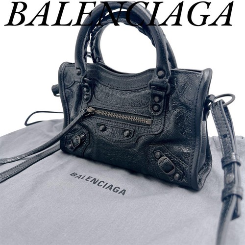 BALENCIAGA Leather Mini Le City Handbag Black Shoulder Crossbody Y2K Archive