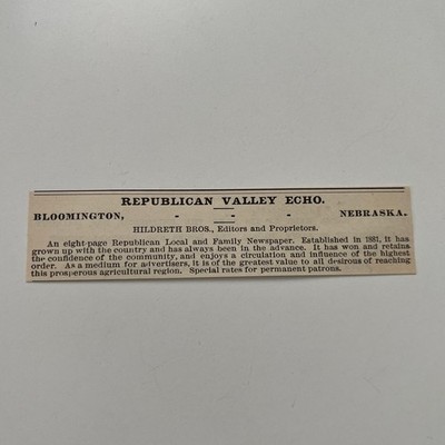 Republican Valley Echo Hildreth Bros. Bloomington NE 1890 Newspaper Ad SAI9-M23