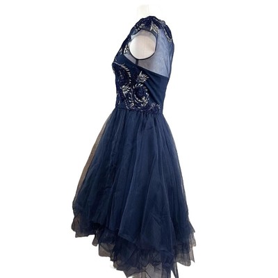 Marchesa Notte Embroidered Applique Sequined Tulle Formal Dress Navy Blue  Size 2 | eBay