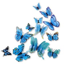 Mixed of 12PCS 3D Pink Butterfly Wall Stickers Decor Art Decorations   2 blue
